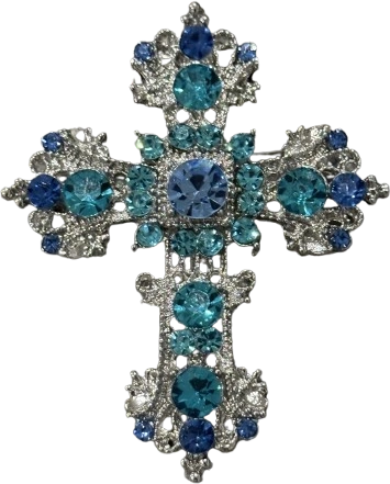 Cross Brooch — Silver & blue