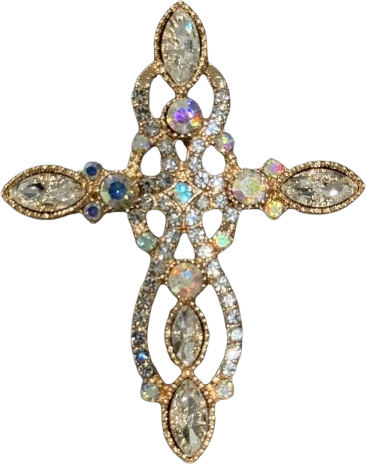 Cross Brooch — Gold & crystal